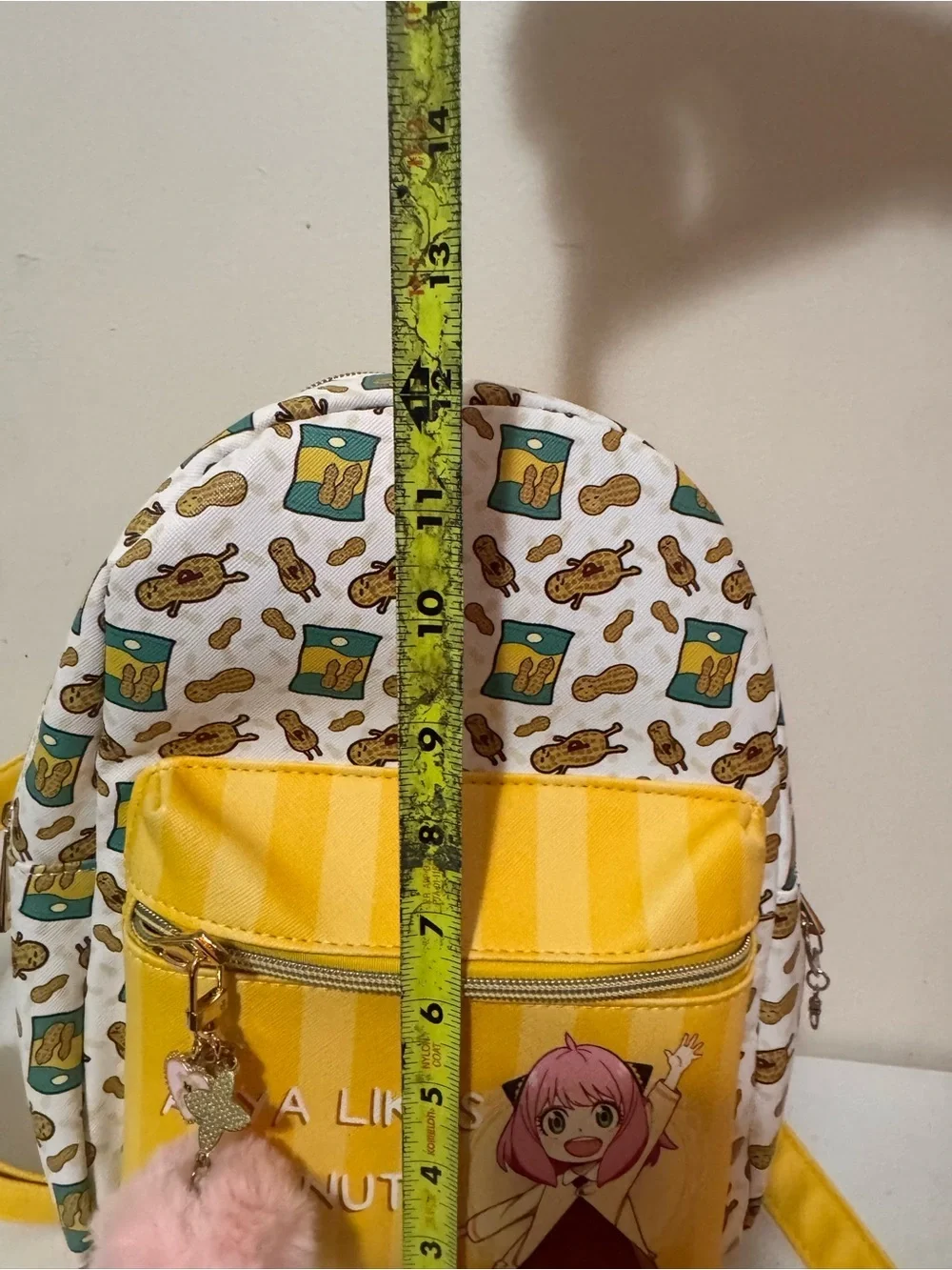 Anya Likes Peanuts Yellow Kids Backpack with Pom Pom Charm